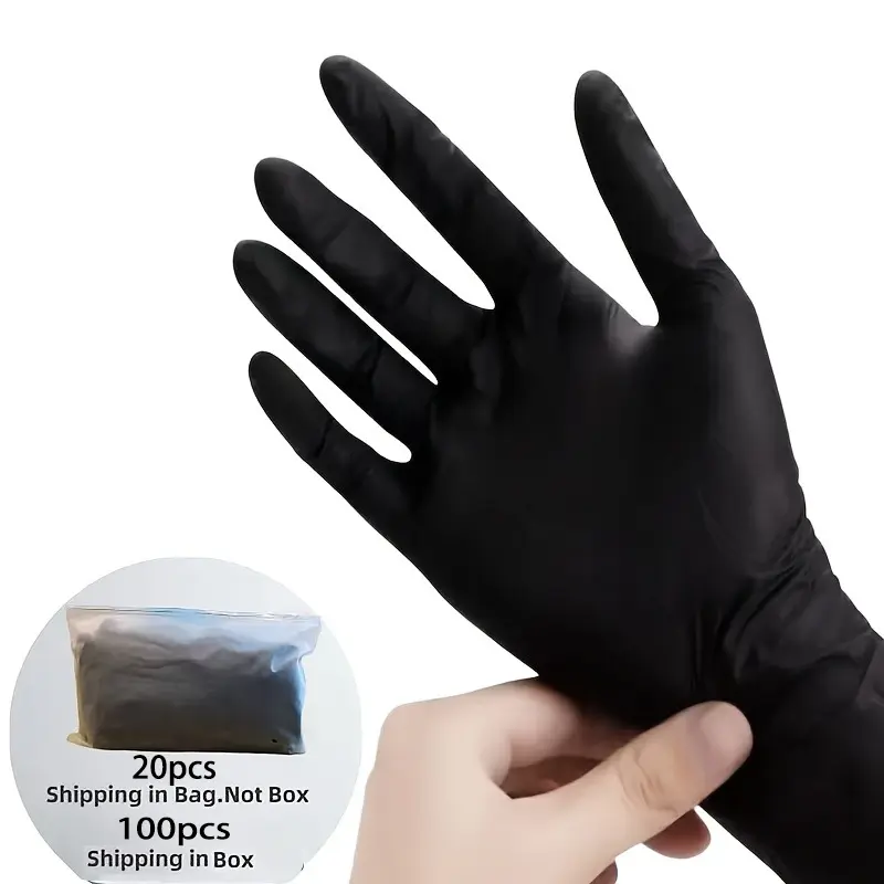 20/100-Piece Black Nitrile Disposable Gloves, Durable Household Cleaning Gloves, Latex-Free and Powder-Free, Suitable for Kitchen, Cleaning, Nail Art, Hairdressing and Tool Use, Available in S/M/L/XL Sizes (20PCS No Box)