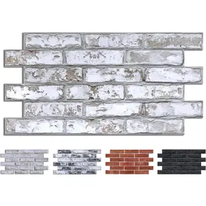 Gray-White Faux Brick Wall Stickers Peel and Stick Wall Covering, 12 count 22.8" x 11.8", Ultra-Light PVC Decorative Tiles Wall Panels, Designed for DIY Wall Upgrades Indoor, 22.48 sq.ft