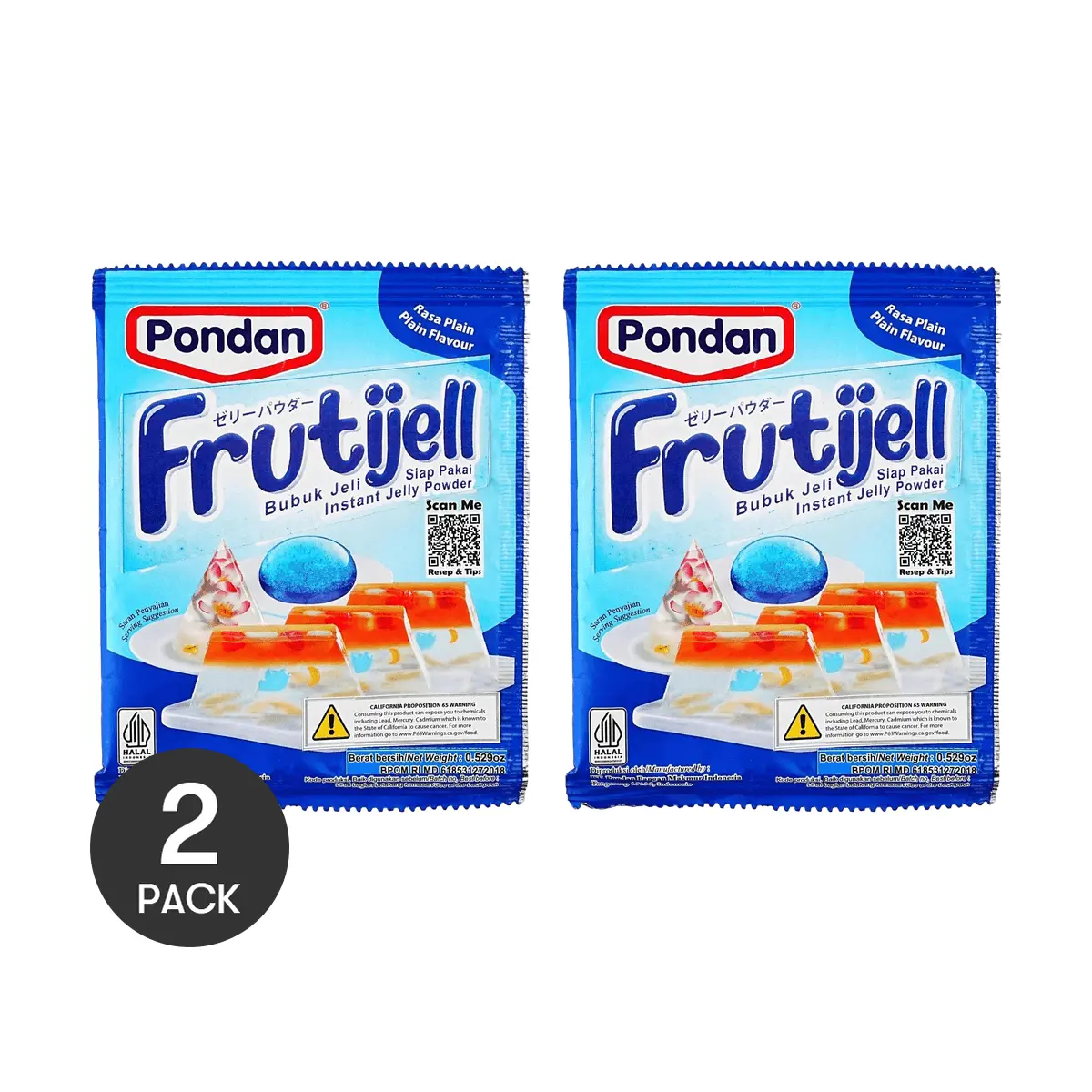 PONDAN Indonesian Jelly Powder Original Flavor 2 Pack 15g - Perfect for Fruit Desserts and Bubble Tea Toppings