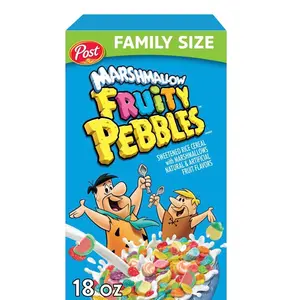 Post Fruity PEBBLES Marshmallow Cereal, Fruity Kids Cereal with Marshmallows, 18 oz Box