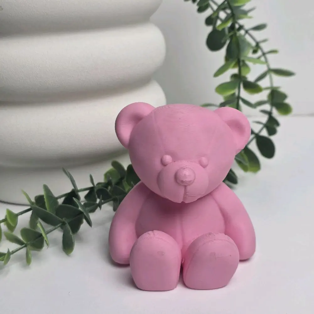3D Printed Smooth Pink Teddy Bear Figurine - Office 3D Printing Supply, Charming Single-Piece Home/Office Decorative Statue, Gift for Girls, One-Piece