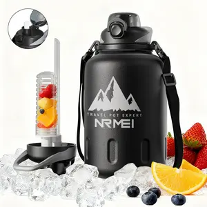 NRMEI 50/64oz Stainless Steel Insulated Water Bottle with Straw & Fruit Infuser, Leakproof Vacuum Thermal Jug with Adjustable Strap, Wide Mouth Sports Flask Keeps Cold 24H/Hot 12H, for Gym Camping Travel Hiking Office