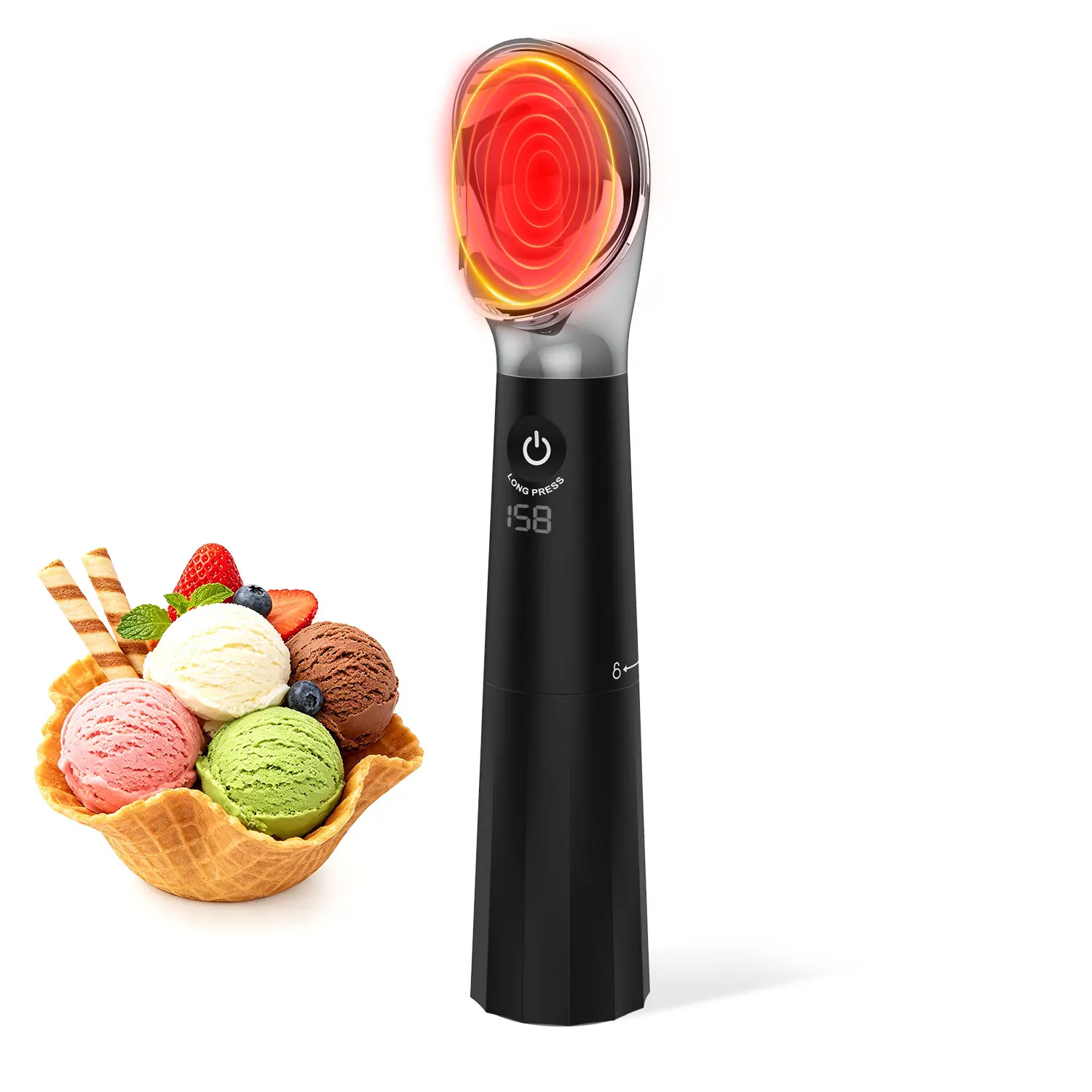 Electric Heated Ice Cream Spoon, Hard Ice Cream Sleek Scoop, Scoops for baking, Ice Cream Attachment, Ideal Kitchen Gadget for Home Use, Works with all your favorite frozen treats: Hard Ice Cream, Gelato, Sorbet, Sherbet, Frozen Yogurt, Cookie