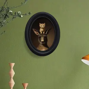 1 count Gothic 3D Kangaroo and Cat Pattern Vintage Oval Frame 6.8x8.7 Inches, Victorian Decor for Living Room & Office, Unique Gift Idea