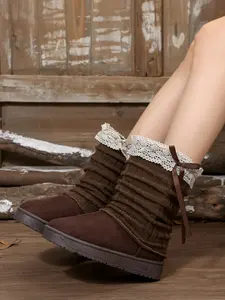 Women's Short Mutton Boots, Cute Winter Boot, Low Heel Flat Design, Waterproof Non-Slip Outdoor Warm Comfortable Shoes for Fall & Winter