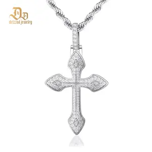 Delzzad 1.7ct Round Pointed Cross Necklace D Color Synthetic Moissanite S925 Unisex Pendant Necklace Birthday Anniversary Christmas Gift for Men Women