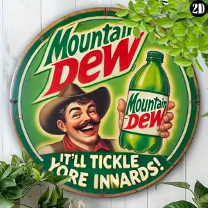 Vintage Mountain Dew Engraved Aluminum Metal Sign 8x8 Inch Round Wall Art Durable Aluminum Home Office Bar Western Decor Indoor Outdoor Gift Home Decor Products