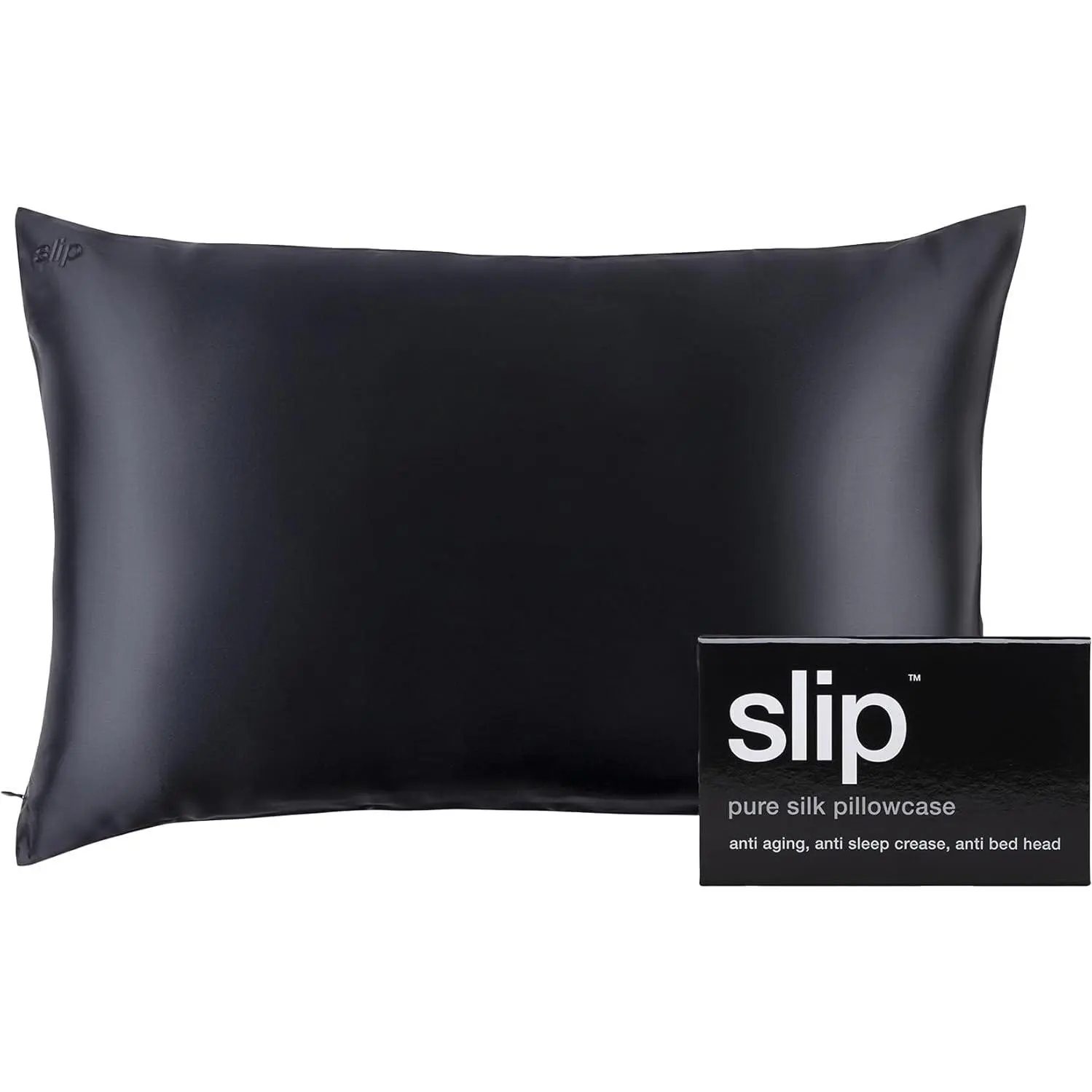 Slip Soft The Original Queen Silk Pillow Case - 100% Pure 22 Momme Mulberry Silk, Black, UPC 853218006018