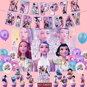KPop Theme Birthday Decoration Set, K-pop Fans Theme Party Decorations Flag, Banner Balloon Hanging Card Set, Ornaments Themed Cake Topper Decoration, Birthday Gift For Girls
