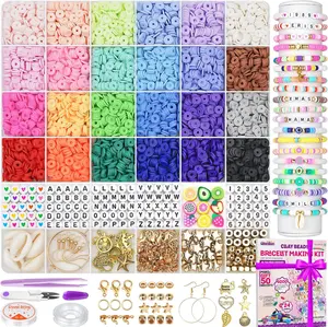 6000 Clay Beads Bracelet Making Kit, Flat Preppy Beads for Friendship Bracelets, Polymer Clay Bead with Charms for Jewelry Making, Crafts Gifts for Girls Ages 6-12