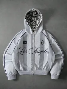 Unisex Fall & Winter Fleece Lined Hoodie, Long Sleeve, Simple Letter Print, Comfortable Casual Versatile Fashion Jacket, Zipper Design, Fitted Style