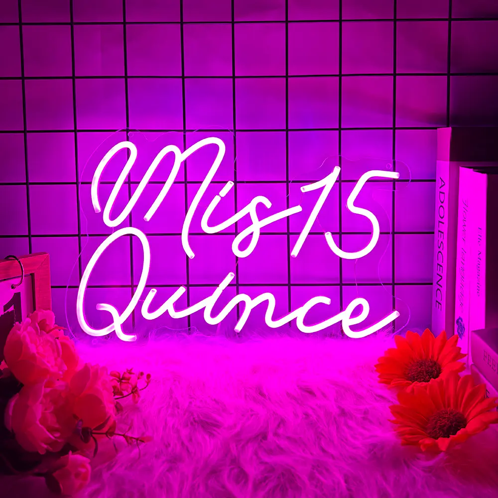 Mis15 Quinceanera-LED Neon Light Sign Decor,Room Wall/Desktop Deor,for Home Livingroom Bedroom Store Business Logo Sign  Club Bar Mancave Deocration,Gift for Birthday Valentine Party Family/ Friend,USB Powered,10 Levels Dimmable.