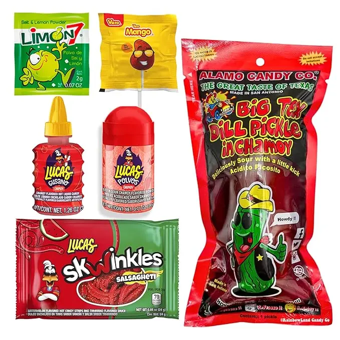Tiktok Chamoy Pickle Kit with Candy, Includes Skwinkles Salsagheti, Lucas Gusano, & Much More by Ma Lit Candy (1 Big Tex Chamoy Pickle Kit)