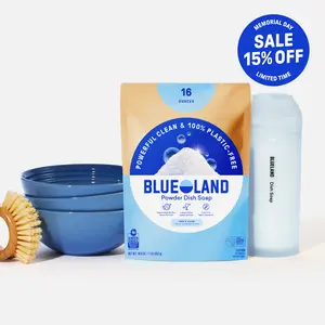 Blueland Dish Soap Powder Kit, Mineral & Plant-Based Powerful Foaming Powder Soap + Reusable Shaker, Eco-Friendly