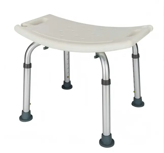 1 x Adjustable Aluminum Shower Chair for Seniors - White Non-Slip Plastic Contoured Supportive Seat, 6-Level Height-Adjustable (14.2"-20.1"), Sturdy Lightweight Portable Easy-to-Assemble Bathroom Safety Stool, 200 LBS Capacity, 1 X Adjustable Shower Chair