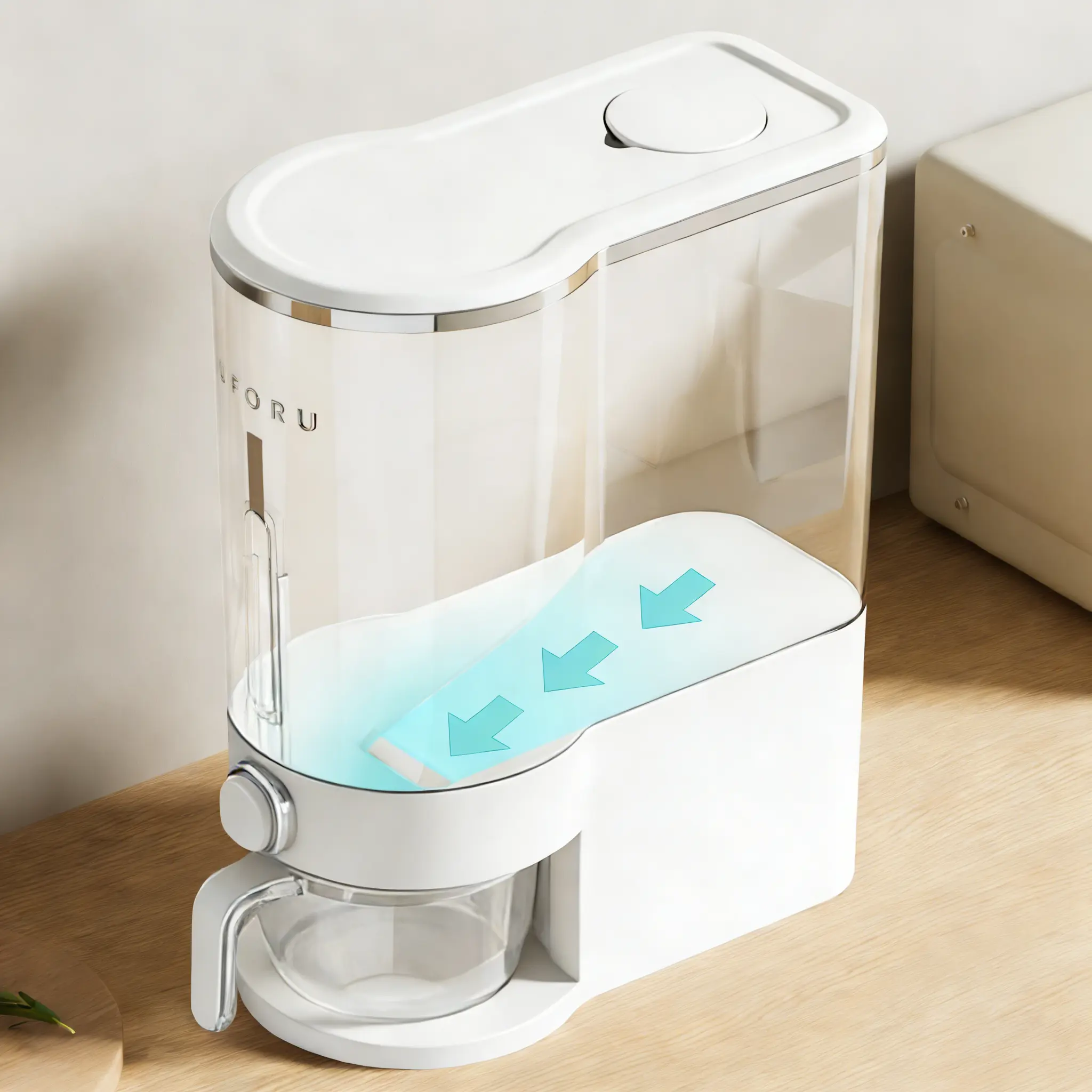 UFORU Insect-Proof Airtight Rice Dispenser with Measuring Cup – Moisture-Proof Plastic Grain Storage Container, Large Capacity for Rice, Soybeans, Cereals, Pet Food, Dog Food, Cat Food, Kitchen Organizer