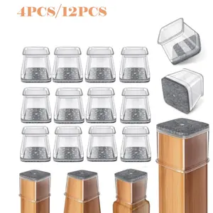 Square transparent Heavy Duty scratch-resistant, noise-reducing and Protector table and chair foot pads with length and width of 1.4 inches, available in 4-pack and 12-pack options