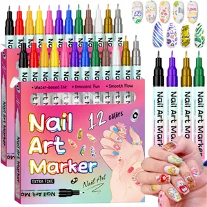 Nail Art Markers Set,Nail Art Pens Kit,12 Colors 3D Nail Pens for Nail Art for Painting Nail Art Design Acrylic Paint Marker for Drawing Painting Nail Art Graffiti Pen Quick Drying Waterproof 0.5mm Manicure