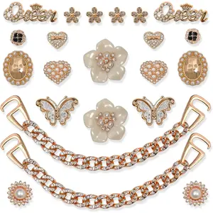 SOGLLQAM 18/20/22/24 Pcs Bling Shoe Charms for Women – Butterfly & Flower DIY Shoe Decorations, Rhinestone Chain Charms, Cute Shoe Jewelry Accessories for Birthday Party
