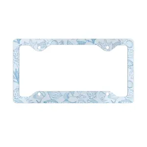 Sea Shell Blue Metal License Plate Frame - Ocean Marine Sea Animal Car Accessory - Minimalist Line Art Drawing License Plate Cover - Girly Coastal Car Decor