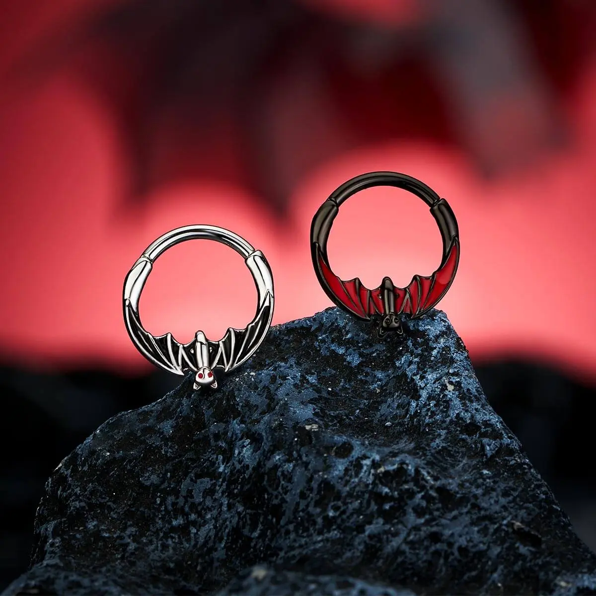 OUFER 16G 10mm 316L Stainless Steel Hinged Septum Ring - Gothic Hanged Bat Charm Dangly Body Jewelry Accessory for Edgy Fashion