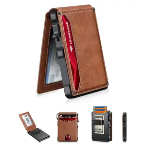 Men’s Minimalist Slim Wallet, RFID Blocking Aluminum Pop-Up Card Holder with Money Clip & ID Window, Holds 9–13 Cards