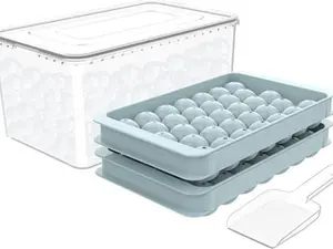 Round Ice Cube Tray with Lid & Bin Ice Ball Maker Mold for Freezer with Container Mini Circle Ice Cube Tray, Kitchen Silicone Utensils