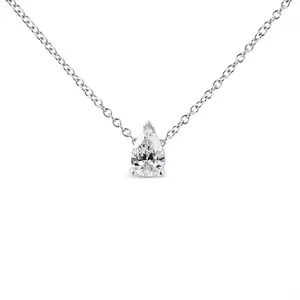 14K White Gold Pear Shape Lab Grown Diamond Solitaire Pendant Necklace