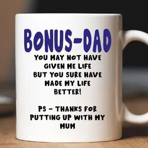 Heartfelt 11oz Ceramic Coffee Mug for Bonus Dad Featuring "Thanks for Putting Up with My Mum" Message Perfect for Christmas Father's Day Easter Thanksgiving Halloween and Holiday Gifting