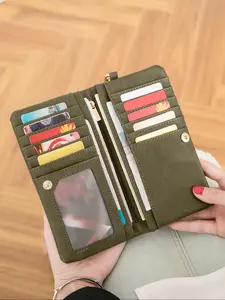 Women's Solid Color Long Large Capacity Zipper Wallet with Card Slot, Casual Trendy Versatile High-quality Daily Wallet, Girl Fashionable Shopping Wallet, Purse, Ladies Wallet, Durable Fashion Wallet, Zipper Card Holder