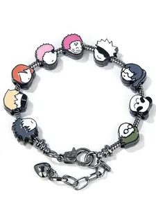 Jjk Charm Bracelet Jewelry Gifts, 9 Mini Anime Faces in Chibi Style, Gojo, Yuji, Sukuna, Panda & More, Removable Alloy Chain for Fans and Collectors