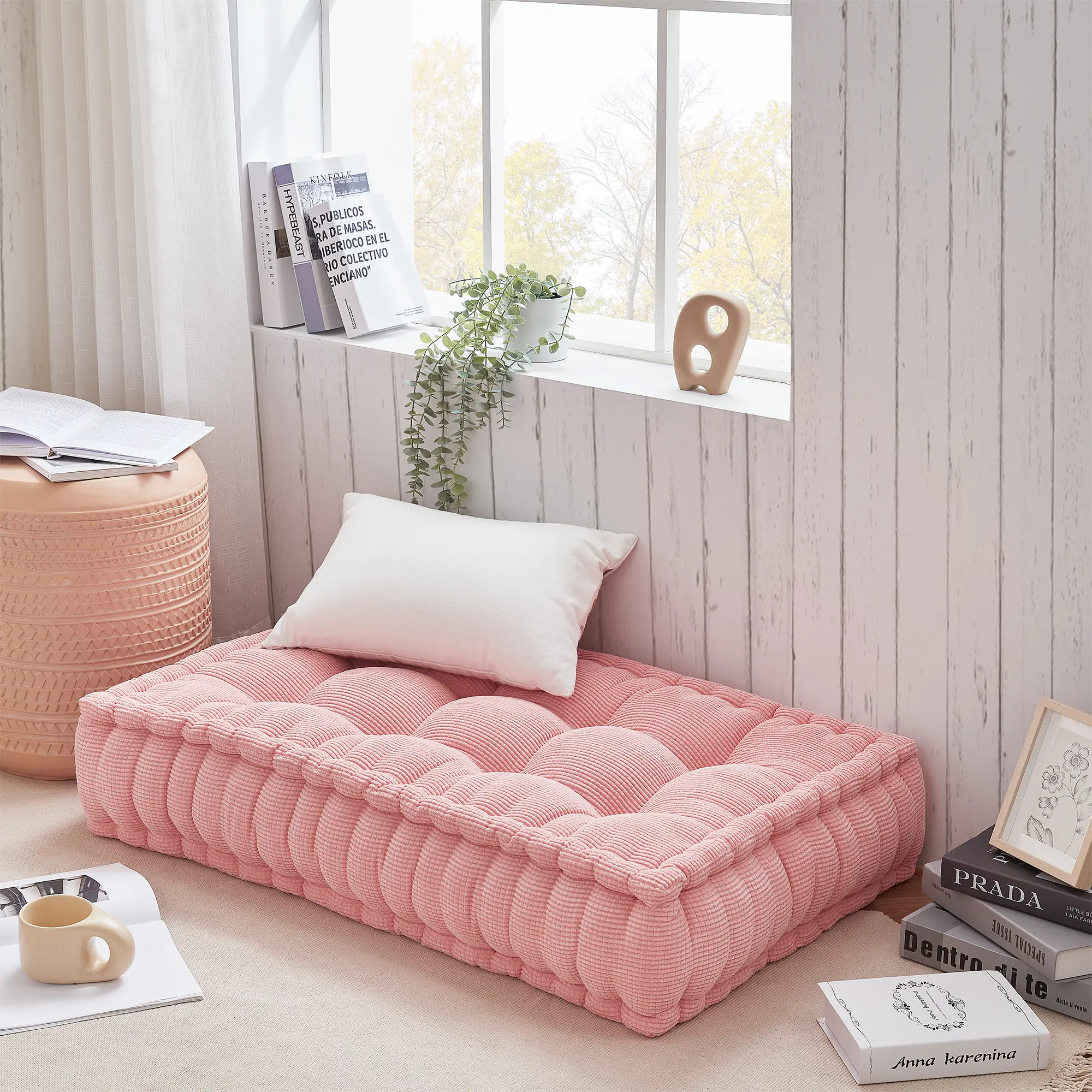 Rainha - Ultra Thick Tufted College Floor Pillow - Peachy Pink