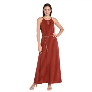 Terracotta Maxi Dress with Gold Chain Belt