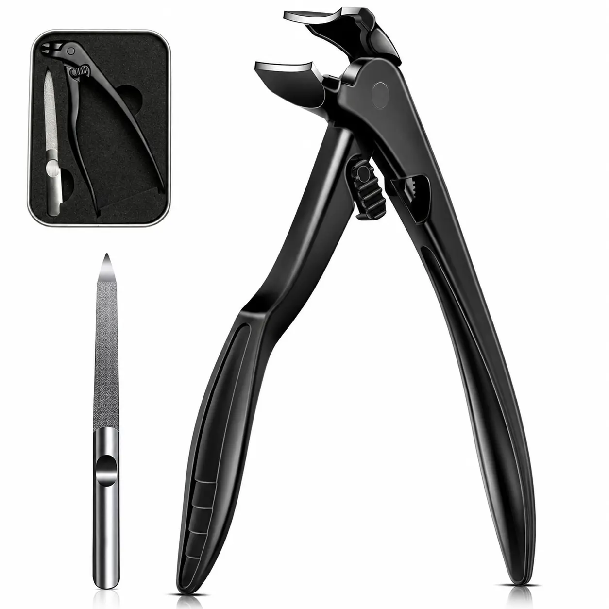 Black Toenail Clipper with Large Opening, Extra-Long Ergonomic Handle, Sharp Curved-Tip Blade for Seniors, Professional Pedicure Tools, Toenail Trimmer