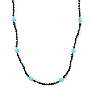 Sleeping Beauty Color Shell Pearl and Black Spinel 77.00 ctw Beaded Endless Necklace in Silvertone 30 Inches Christmas Gifts