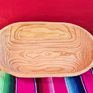Batea Pine Based Oval 23 in 1 Piece Natural Wood Tray Rustic Plates Wooden Dinnerware Dishwasher Safe Tableware
