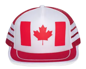 Canada Maple Leaf Canadian Flag Hat Classic 3 Stripe Cap Truckers Adult One-Size Retro White