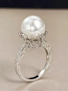 Faux Pearl & Rhinestone Decorated Ring, Elegant Wedding Engagement Ring for Women, Fashion Accessories for Daily Wear, Trendy All-match & Exquisite Jewelry for Birthday Gift, Wedding Rings, Beautiful Rings