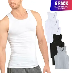 6 Pack Men's A-Shirts 100% Cotton Lightweight Ribbed Underwear Tank Top Solid Casual Menswear S-3XL Regular Big & Tall Workout Breathable Sleeveless Plain Classic