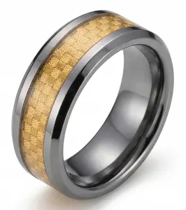 Elegant Tungsten Carbide Rings with Gold Woven Inlay for Couples Man and Woman
