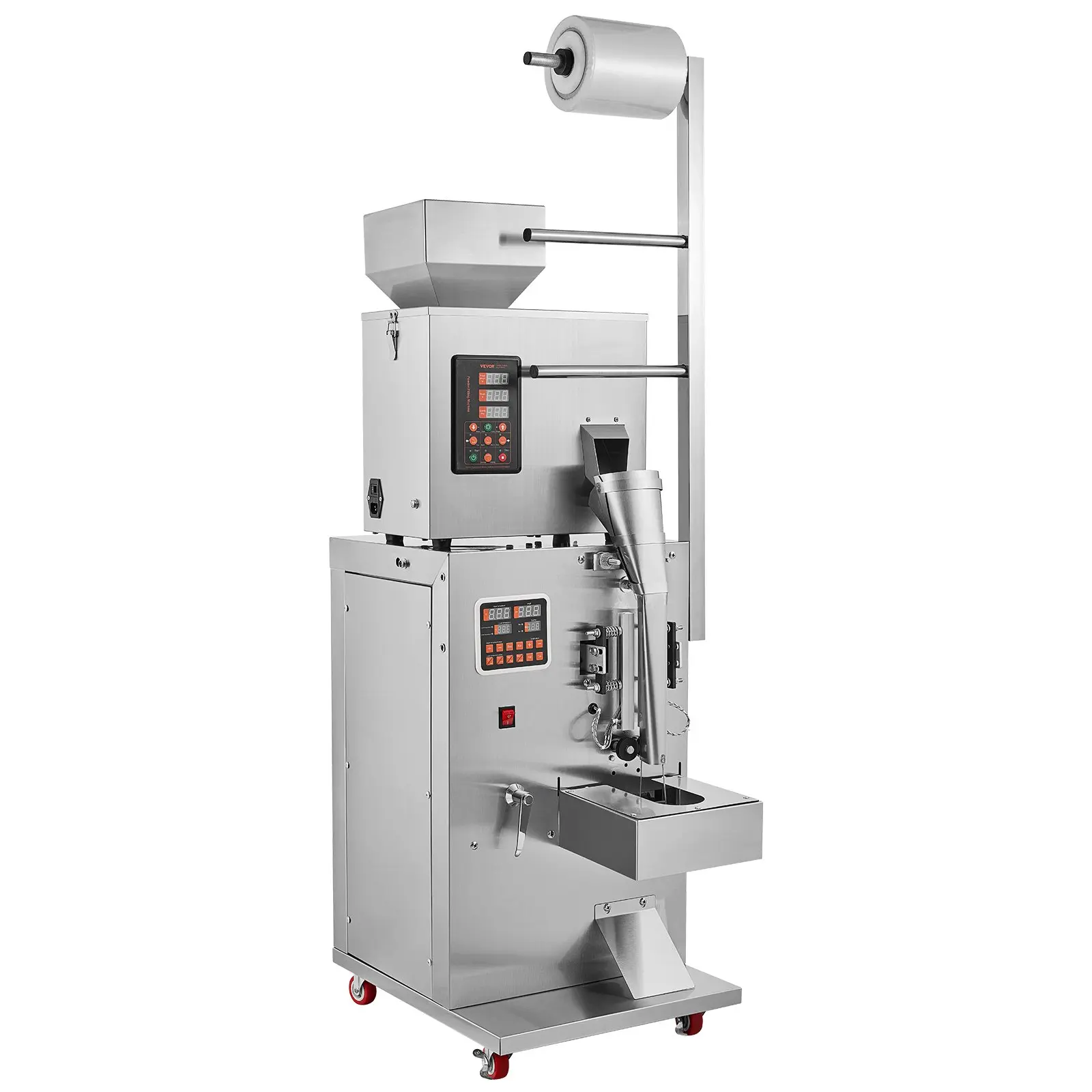 VEVOR SBF-100-V1 Automatic Particle Pouch Packing Machine, 550W Fully Automatic Filling Tool, 0.002-0.22 lbs/1-100 g Weighing Capacity, 101.21 lbs, 16.54x15.04x48.62 in, Easy Wipe Clean for Tea & Grain