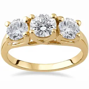 3 1/2ct Diamond 3-Stone 14k Yellow Gold Engagement Ring Lab Grown