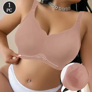 QUASTI 1 PCS Solid Color Wireless Bra,Comfortable Breathable Elegant Seamless Push Up Bra, Full Coverage Bra, Adjustable Support Straps Women's Lingerie,  No Underwire Unlined Cami Bra Seamless T-shirt, S-XXL