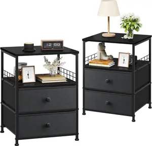 [2in1 Pack] Nightstand Set of 2 with Drawers and Shelf, Modern Bed Side Table for Bedroom and Dorm, End Table for Living RoomWhite/Dark Gray