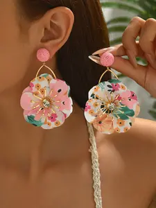 Multicolor Fabric Flower Drop Earrings, Boho Floral Print Statement Dangle Earrings for Women, Lightweight Design, Multiple Colors Available, Perfect for Summer, Vacations, Parties & Daily Wear, Trendy Floral Jewelry, Trendy Fashionable Accessories