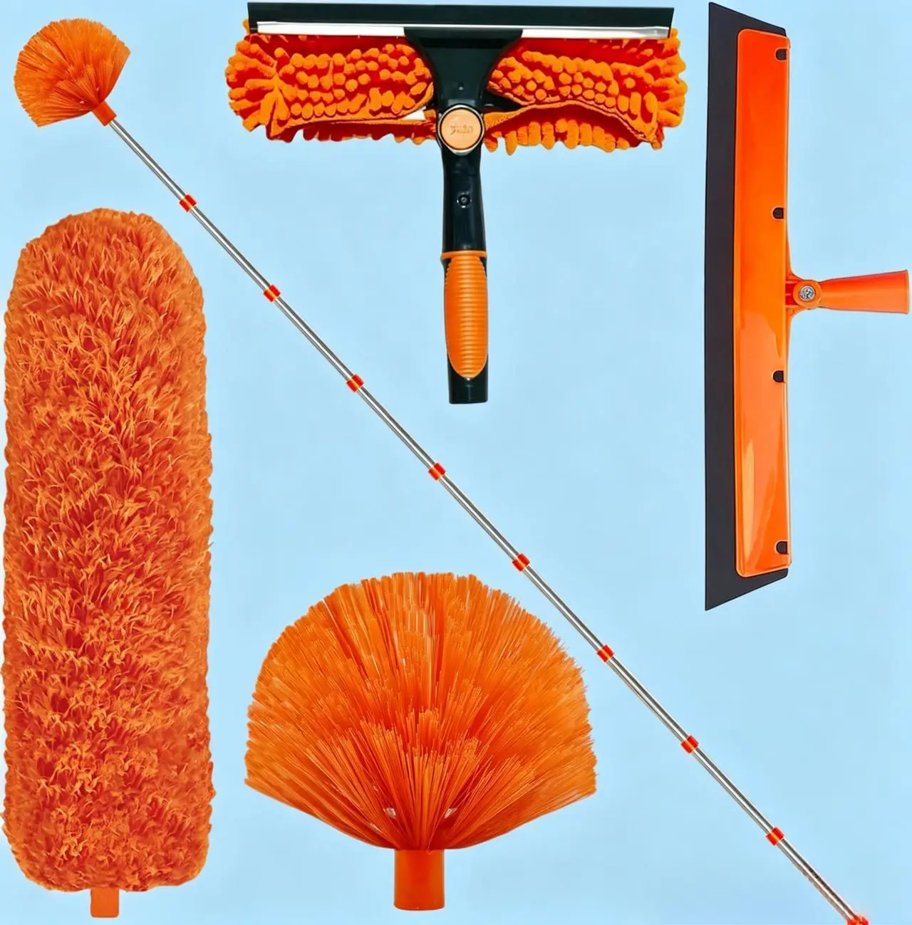 20 Ft Reach Extendable Microfiber Ceiling Duster & Window Cleaning Kit - 14 Ft Telescopic Pole, All-Inclusive Set (4 Pieces), Cleans Floor-To-Ceiling Windows, Fans, Cobwebs, No Ladder Needed, Ideal Home Gift for Parents