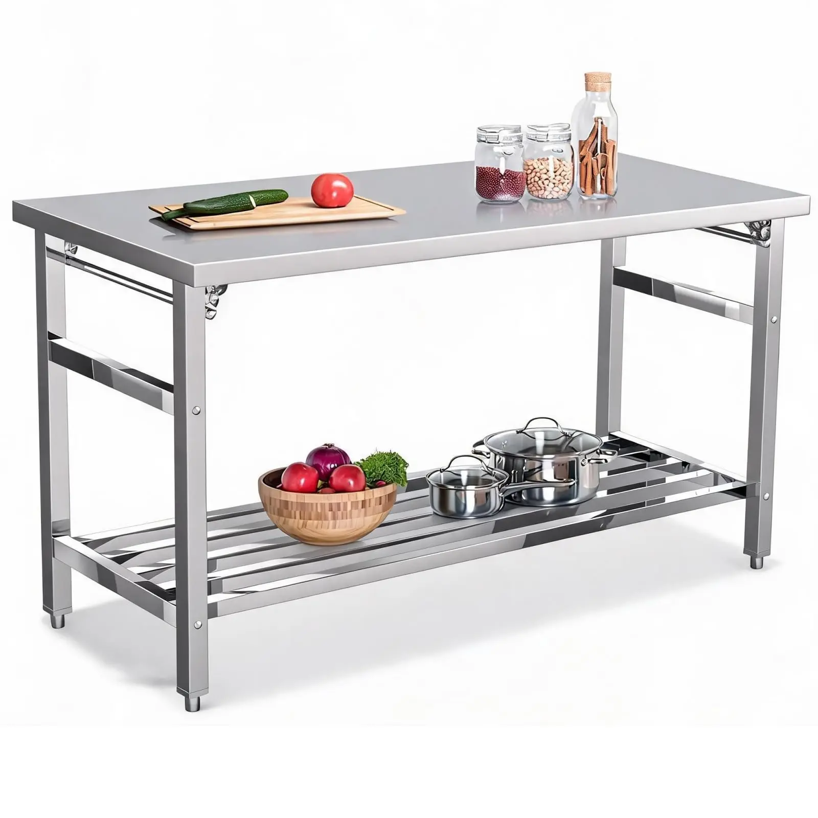 60x24 in NSF Stainless Steel Folding Table - Heavy-Duty Commercial Indoor Prep Table with Adjustable Undershelf, 500 LBS Capacity, Fully Assembled for Commercial Kitchen, Garage Workshops