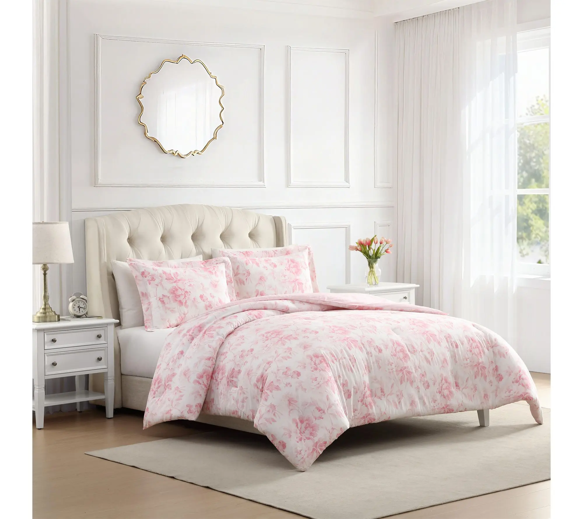 Laura Ashley Anja Textured Pink Cotton Queen Comforter Set