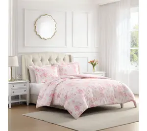 Laura Ashley Anja Textured Pink Cotton Twin Comforter Set