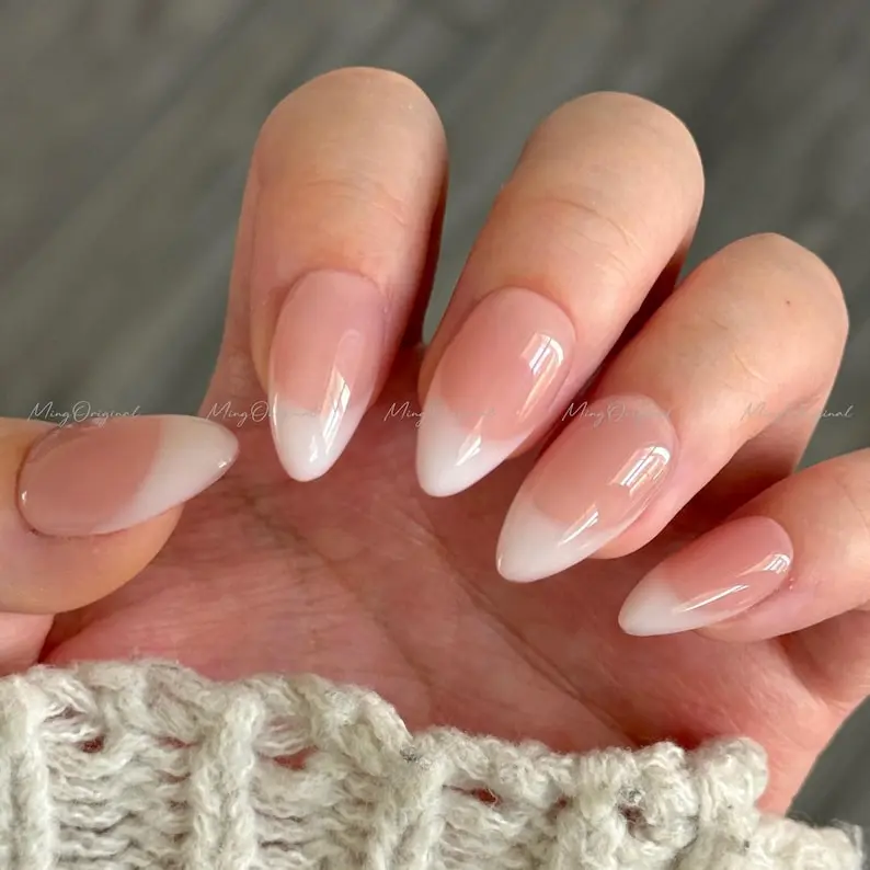 Milky french tip natural press on nail, Premium Hand paint Nails, milky white Fake nails, Handmade milky jelly nail